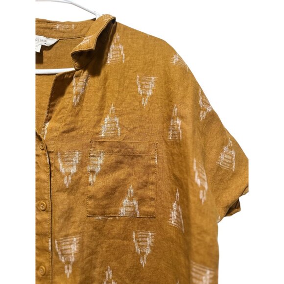 Garnet Hill 100% Linen Maxi Shirtdress Tunic Womens XL Mustard Sundress Tribal - Picture 12 of 15